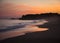 Portugal, Algarve, The best beaches of Portimao, evening view of the cliff in Algarve, red sky over the cliff