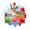 Portugal background with stickers. Portuguese national traditional symbols and objects