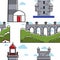 Portugal bridge and brick tower lighthouse seamless pattern