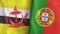 Portugal and Brunei two flags textile cloth 3D rendering