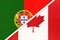 Portugal and Canada, symbol of national flags from textile. Championship between two countries