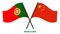Portugal and China Flags Crossed And Waving Flat Style. Official Proportion. Correct Colors