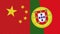 Portugal and China Two Half Flags Together