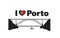Portugal city Porto horizontal banner. Lettering I love Porto with nacional portuguese flag, love heart and famous Eiffel bridge