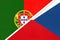 Portugal and Czech Republic, symbol of national flags from textile. Championship between two European countries