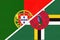 Portugal and Dominica, symbol of national flags from textile. Championship between two countries