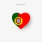 Portugal heart shaped flag. Origami paper cut Portuguese national banner