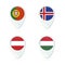 Portugal, Iceland, Austria, Hungary flag. Map pointer icon