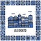 Portugal landmarks set. Old Porto. Landscape of the old town in a frame of Portuguese tiles, azulejo. Handdrawn sketch
