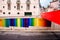 Portugal, Lisbon - 03/01/2020: Rainbow wall on the streets of Lisbon . LGBT Flag