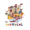 Portugal. Map of attractions of Lisbon. Historical and cultural. Tourism, travel