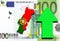 Portugal map on Euro money background green arrow rising