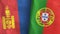 Portugal and Mongolia two flags textile cloth 3D rendering