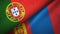 Portugal and Mongolia two flags textile cloth, fabric texture