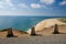 Portugal, Nazare in summer, coastline landscape of the Atlantic ocean in summer