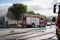 Portugal, Odivelas 07 September 2022 Rescue Team of Firefighters Arrive on the Car Crash fired passenger bus Traffic Accident