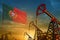 Portugal oil industry concept. Industrial illustration - Portugal flag and oil wells against the blue and yellow sunset sky