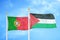 Portugal and Palestine two flags on flagpoles and blue sky