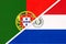 Portugal and Paraguay, symbol of national flags from textile. Championship between two countries