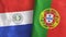 Portugal and Paraguay two flags textile cloth 3D rendering