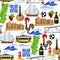 Portugal seamless pattern. Portuguese national traditional symbols and objects