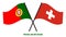 Portugal and Switzerland Flags Crossed And Waving Flat Style. Official Proportion. Correct Colors