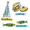 Portugal traditional fish and seafood icons