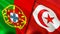Portugal and Tunisia flags. 3D Waving flag design. Portugal Tunisia flag, picture, wallpaper. Portugal vs Tunisia image,3D