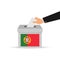 Portugal voting concept. Hand putting paper in the ballot box. Isolated vector illustration.