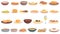 Portugese cuisine icons set cartoon vector. Cooking bowl