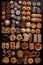 Portugese sweets, flat lay, knolling, top view assorted cookies and traditional desserts, AI generative overhead view