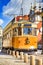 Portugese Travel Destinations. Traditional Porto Yellow Tram on Streets in Portugal
