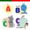 Portuguese alphabet. Horse, heron, whale. The letters and characters.