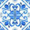 Portuguese azulejo tile. Blue and white gorgeous seamless pattern. Hand painted watercolor.