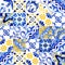 Portuguese Azulejos tile seamless pattern. Traditional Watercolor Portuguese Mosaic tile decoration.