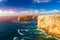 Portuguese coast, cliff into the Atlantic Ocean. Taken in Sagres, Faro, Algarve, Portugal. Beautiful coast of Portugal, Sagres.