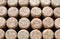 Portuguese cork tree bottle caps. Corks background texture. Portugal wine. Brown colour.