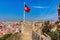 Portuguese flag on fortress wall, Lisbon, Portugal