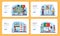 Portuguese language learning web banner or landing page set. Language school