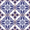 Portuguese and Moroccan Azulejo geometric tile seamless vector pattern, navy blue and white repetitive textile design