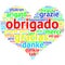 Portuguese: Obrigado, Heart shaped word cloud Thanks, on white