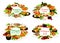 Portuguese restaurant menu meals round frames set