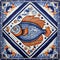 Portuguese sardine fish on typical traditional tile