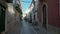 Portuguese streets in the southern town of Tavira, with historic traditional houses. Shooting with a stabilizer.