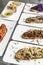 Portuguese tiborna toasted open sandwich tapas snacks on table