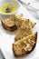 Portuguese traditional tiborna garlic and herb toast tapas snack food