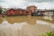 Porvoo, Finland, 09 August 2020 The Porvoonjoki river embankment and the famous red barns stored goods and exotic