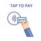 Pos terminal confirms contactless payment from credit card. NFC Payment vector illustration in flat style.