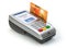 POS terminal with credit card on white. Paying.