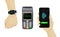 POS terminal, smartphone, smartwatch. Contactless payments set.